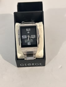 George GEO22940W Mens Tank Watch 34MM 8" Silver Tone Working