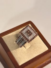 Vintage Sterling Silver Moissanite heavy signed Ring Sz 8