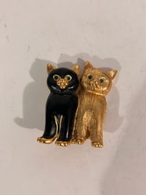Vintage Swarovski double cat Brooch