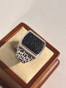 MGM Men’s Sterling Silver Black 2.00Ctw Sapphire Ring Sz 11