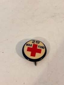 Original Antique WW1 Red Cross 2nd War Fund Badge Button Pin Pinback Vintage