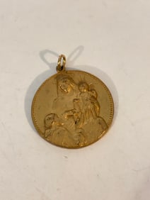 Vintage Catholic Regina Sactissimi Ora Pro Nobis Gold Tone Medal