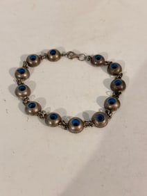 Vintage Sterling Silver Evil Eye Bracelet Sz 7.5"