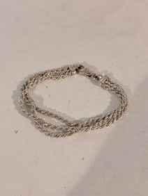 Vintage Sterling Silver 3 strand rope Bracelet Sz 7.25"