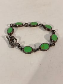 Sterling Silver and Chartreuse Stone Link Bracelet 7"