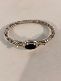 Estate Sterling Silver Joseph Esposito 925 Black Onyx Bangle Bracelet 8"