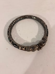 Vintage Carved Elephant Trunk up - Good Luck Fortune Kada Maharajah Enamel Cloisonne filigree inlay