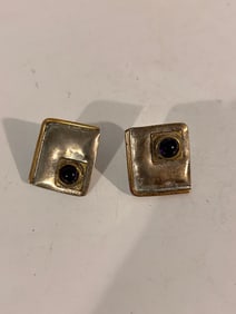 Vintage 1980s Large Geometric Square Artisan Brass Earrings Louis Booth