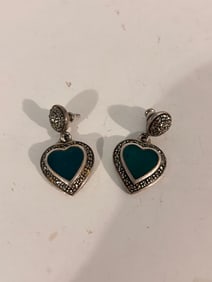 Vintage Sterling Silver marcasite heart Earrings