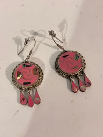 Alpaca Silver Pink Dangle Earrings