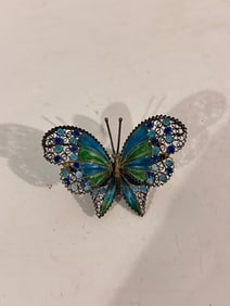Vintage 800 Silver filigree butterfly enamel Brooch