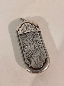 Vtg Antique Art Nouveau Etched Flower Sterling Silver Match Box Safe