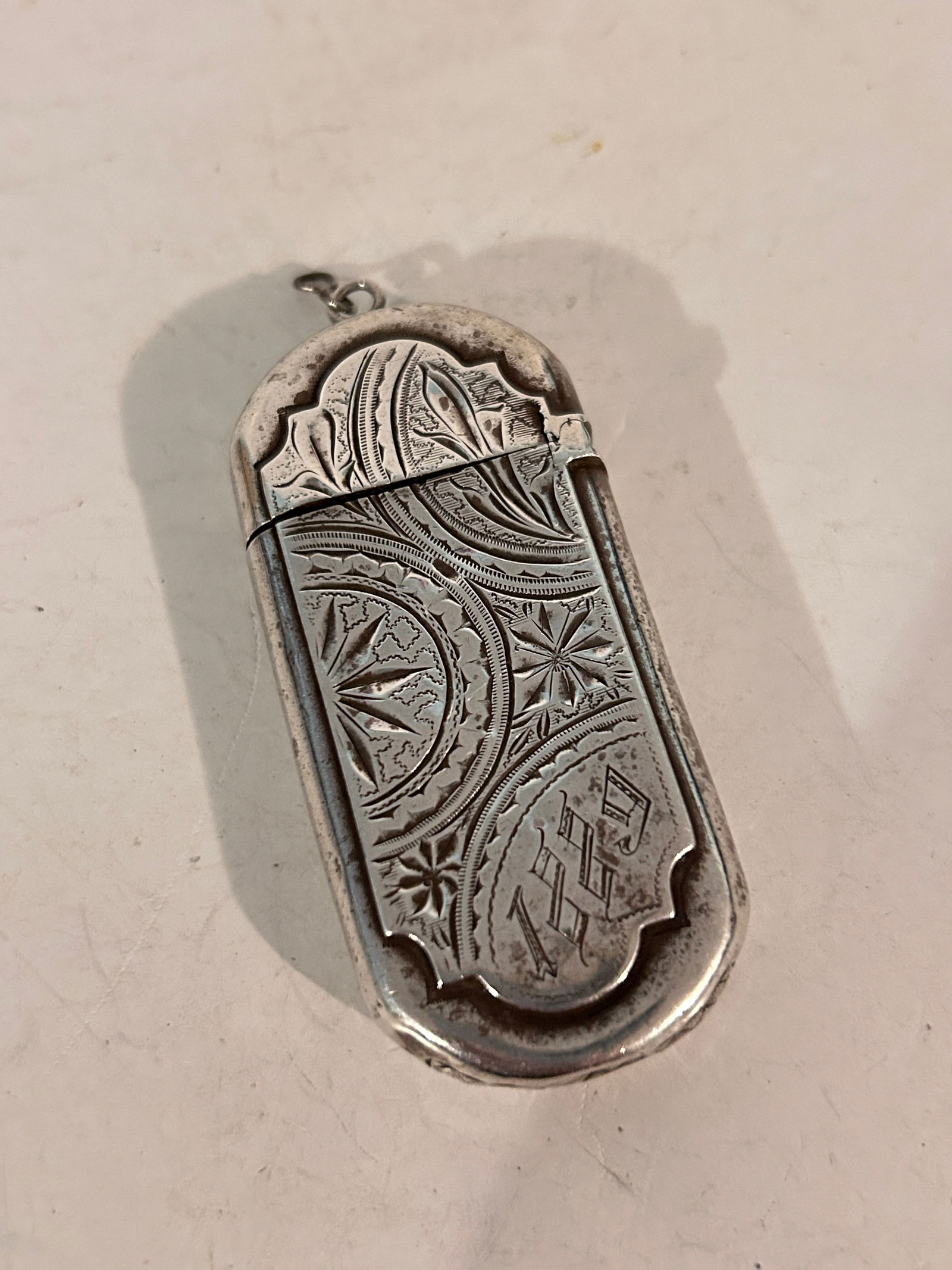 Vtg Antique Art Nouveau Etched Flower Sterling Silver Match Box Safe (1 of 5)