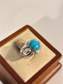 Navajo Green Turquoise Sterling Silver CM Signed Vintage Sz 6