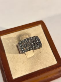 SU Thailand Designer Marcasite Sterling Silver Ring Sz 7
