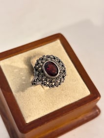 Vintage NF Sterling Silver Garnet Ring Sz 6