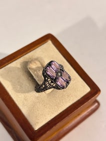 Vintage Sterling Silver Amethyst filigree Ring Sz 6