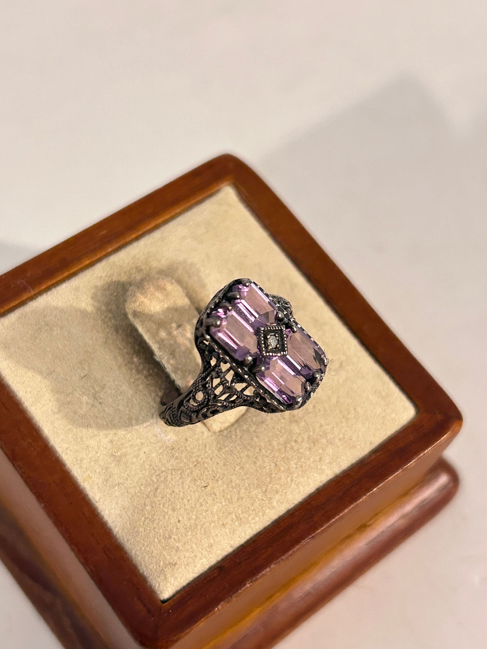 Vintage Sterling Silver Amethyst filigree Ring Sz 6 (1 of 5)