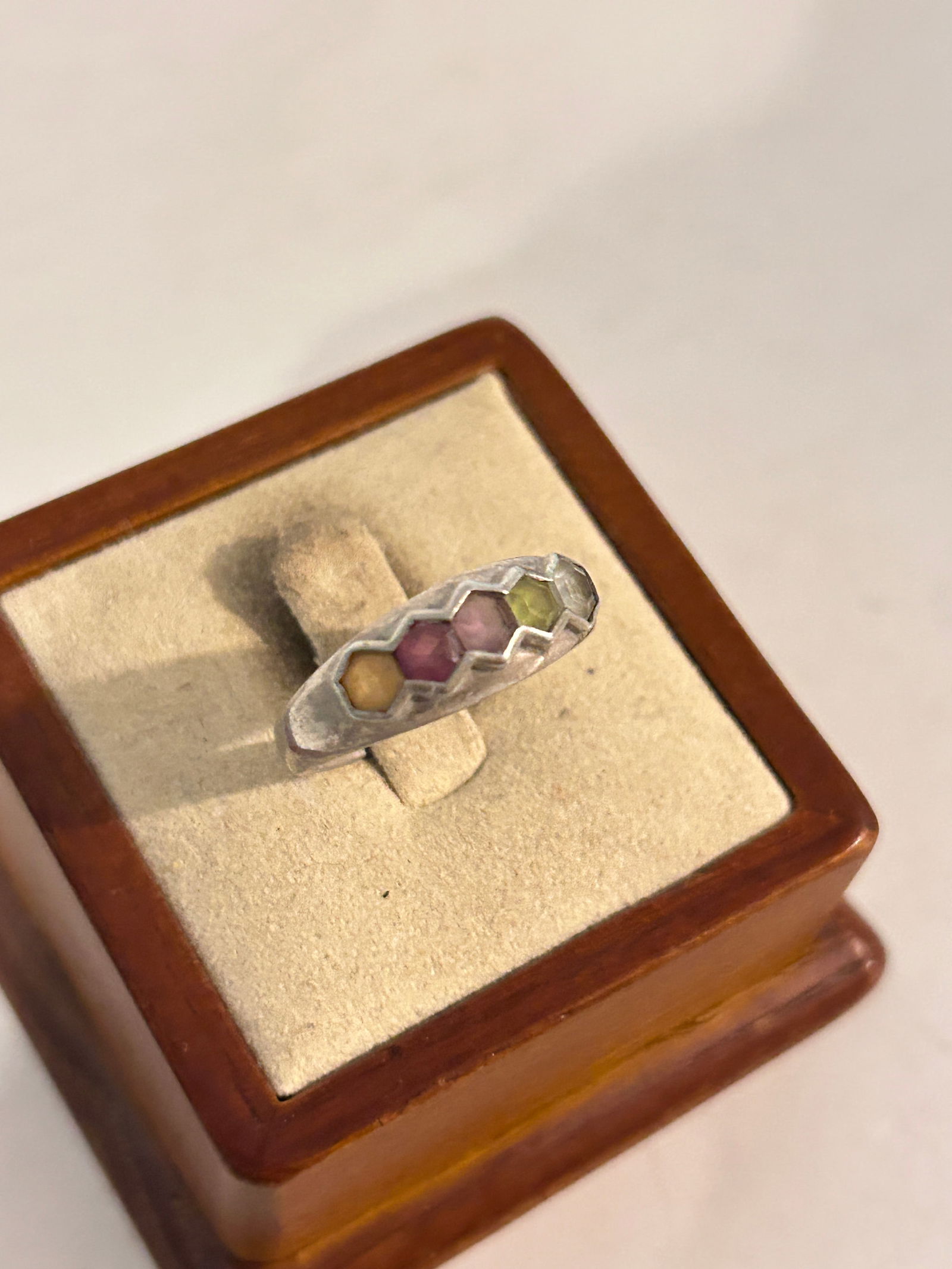 Sterling Silver Framed Hexagon Amethyst Aquamarine Peridot Band Ring Sz 9 (1 of 5)