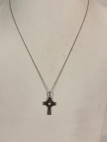 VTG Solvar Sterling Silver 925 Pearl Cross Pendant Sz 22"