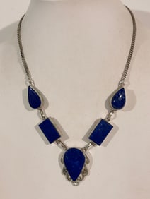 Vintage Lapis Lazuli Sterling Silver Pendant Necklace 18"