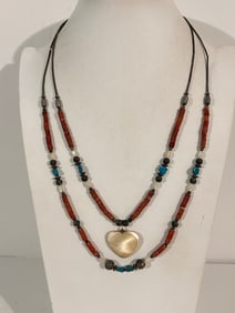 Vintage Mother of pearl heart pendant Necklace Sz 22"