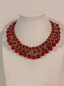 Vintage Red Bead Necklace Sz 14"