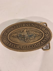 Vintage Western Union Telegraph Company Brass Belt Buckle Eagle