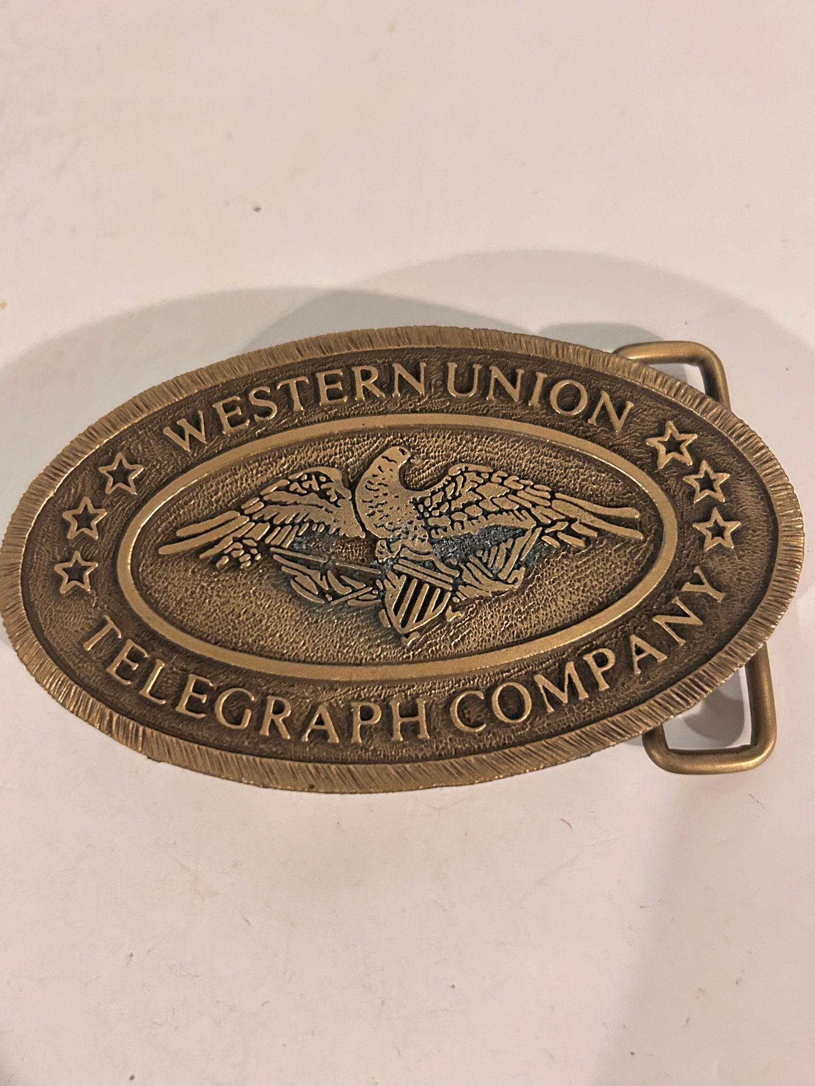 Vintage Western Union Telegraph Company Brass Belt Buckle Eagle (1 of 4)