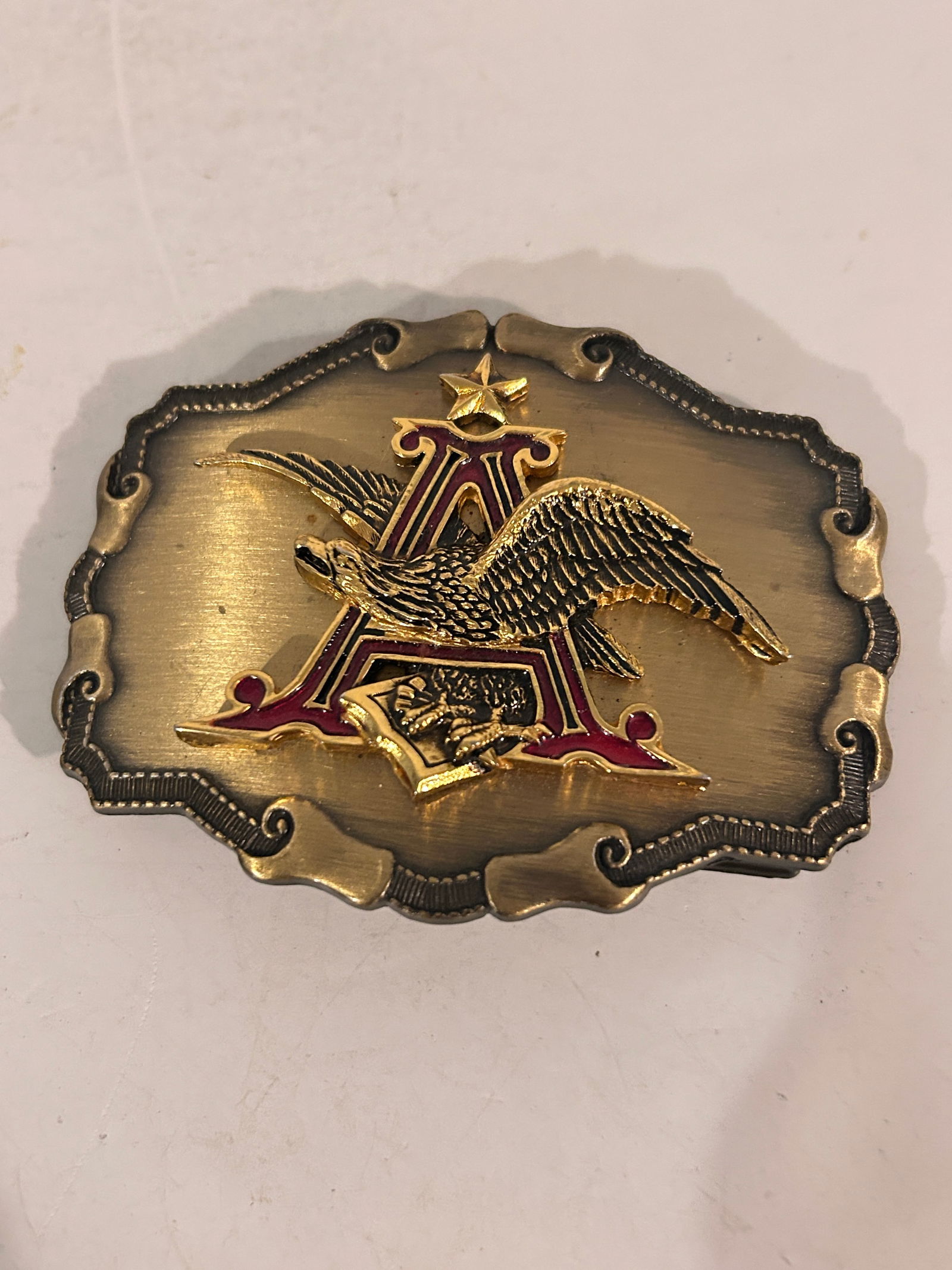 Vtg 1978 Anheuser-Busch Letter A Eagle Raintree Belt Buckle: Vtg 1978 Anheuser-Busch Letter A Eagle Raintree Belt Buckle Please view all photos as they are part of the description and condition of this Item, Feel free to contact me with questions or picture req