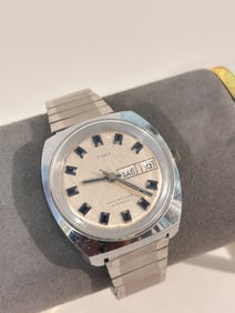Vintage Timex Viscount 46950-3373 1973 Silver Day/Date Automatic Working Men Wrist Watch