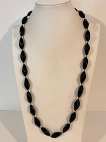 Vintage Napier black bead Necklace sz 30"