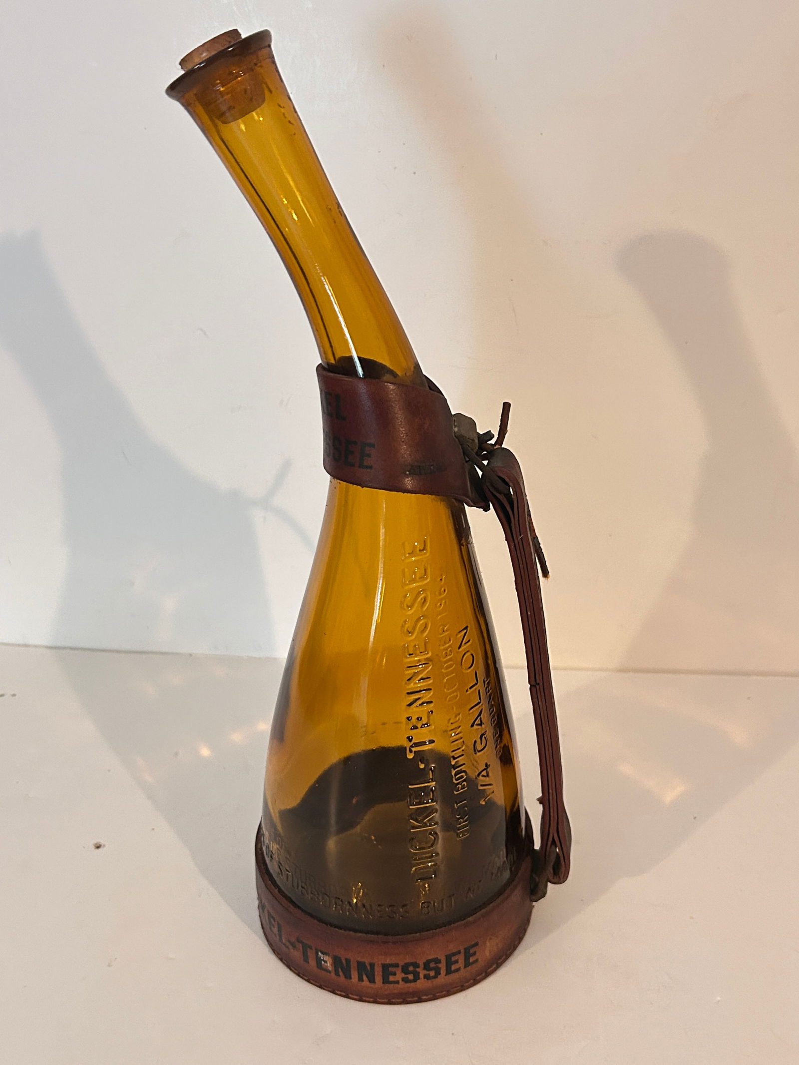 VTG RARE George Dickel Tennessee  Whiskey Bottle with Leather Harness 14" (1 of 6)