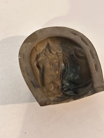 Vintage Brass Horse Horseshoe Ashtray 3x3.5 Raised Texture