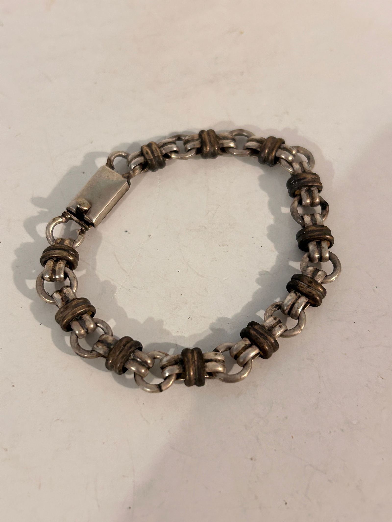 Vintage Sterling Silver TU-13 Large Knot Link Men's Chain Toggle Bracelet 28 Grams 8" (1 of 4)