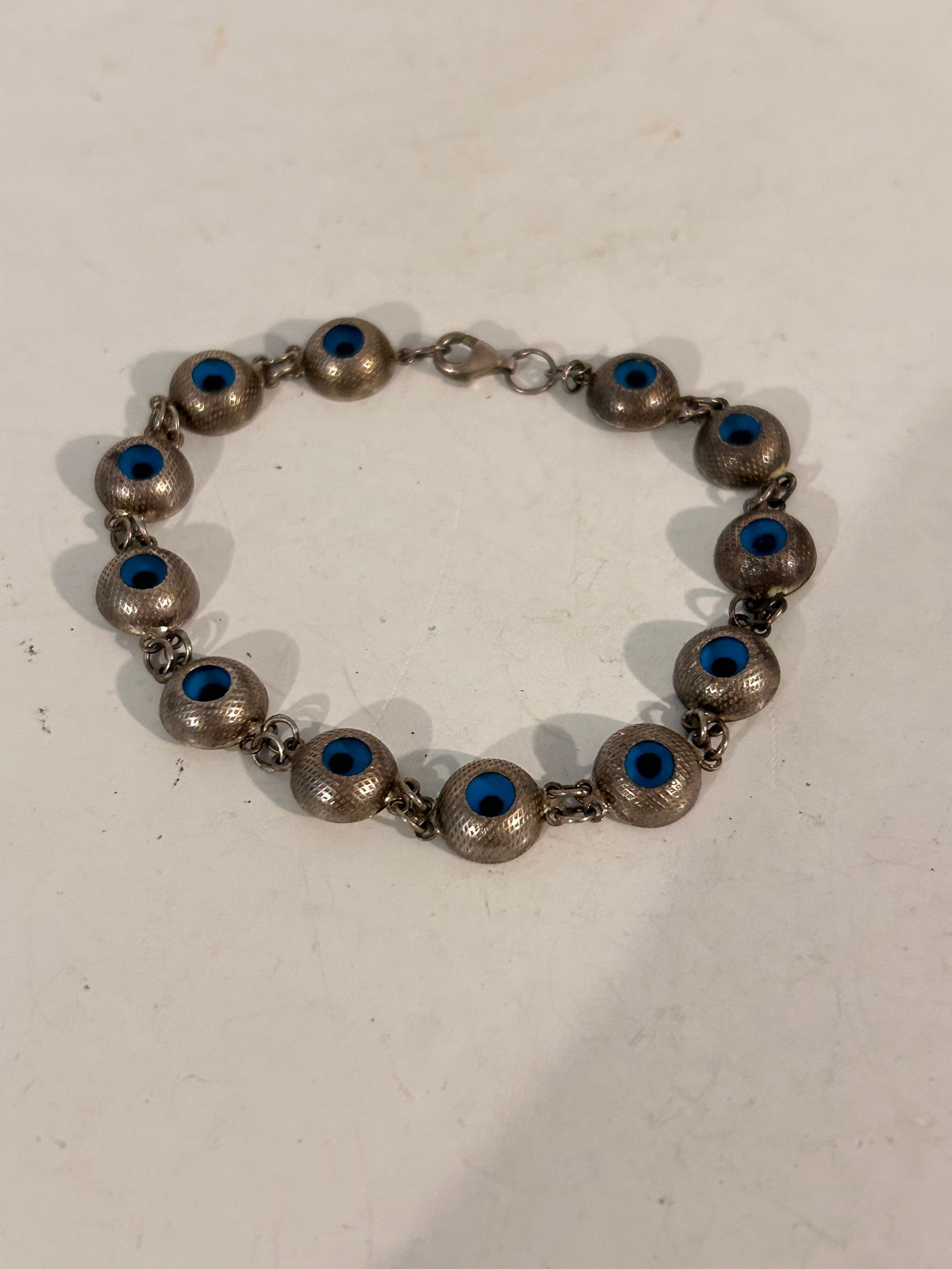 Vintage Sterling Silver Evil Eye Bracelet Sz 7.5" (1 of 4)