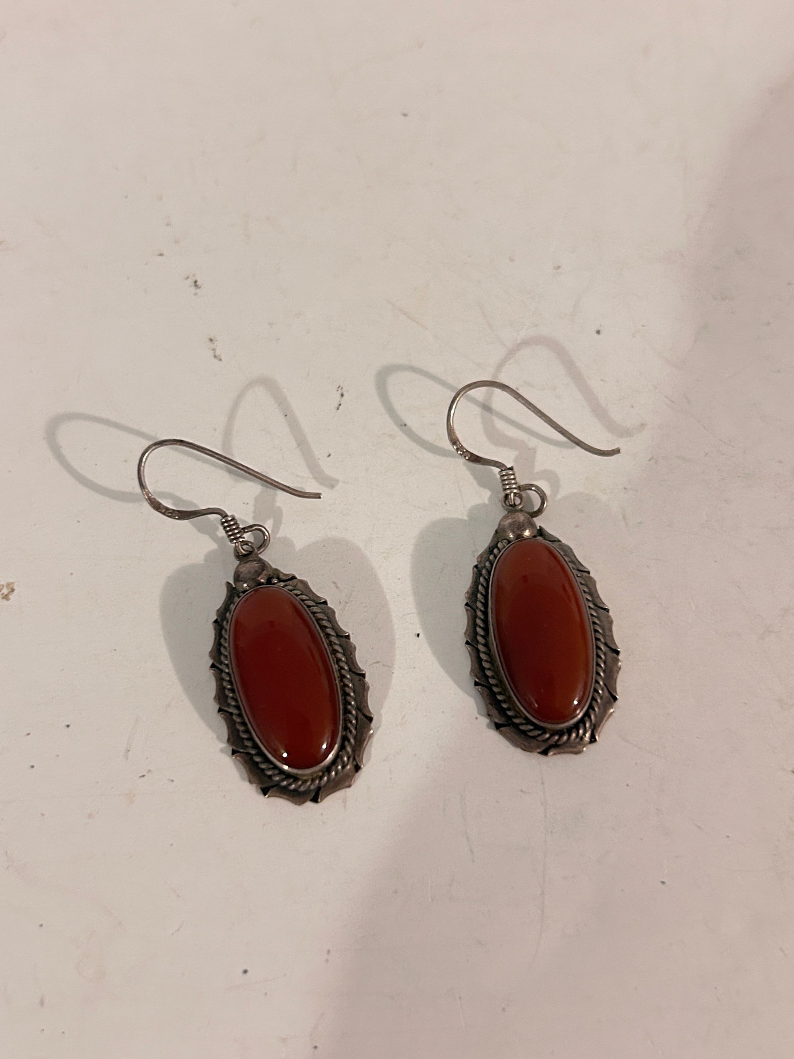 Sterling Silver Red Jasper Oval Cabochon Dangle Drop Earrings Vintage Jewelry (1 of 4)