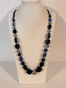Vintage Blue Bead Necklace sz 34"