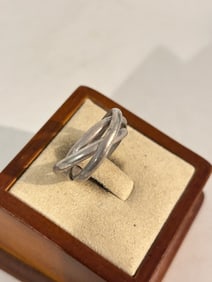 Vintage Sterling Silver Modernist Triple Ring Sz 8