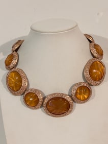 Yves Saint Laurent YSL Vintage Gold Plated Lucite Large Necklace 294/500 Limited