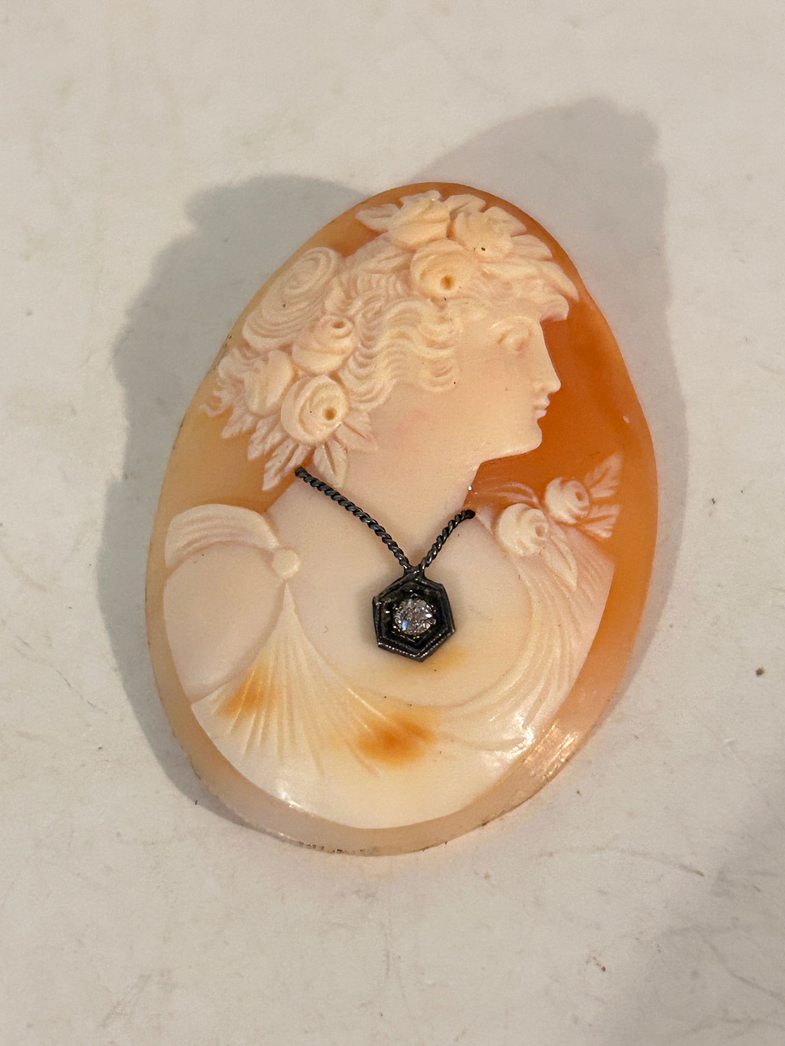 Victorian Large Diamond Hand Carved Shell Cameo For Brooch Pendant Nice loose (1 of 5)
