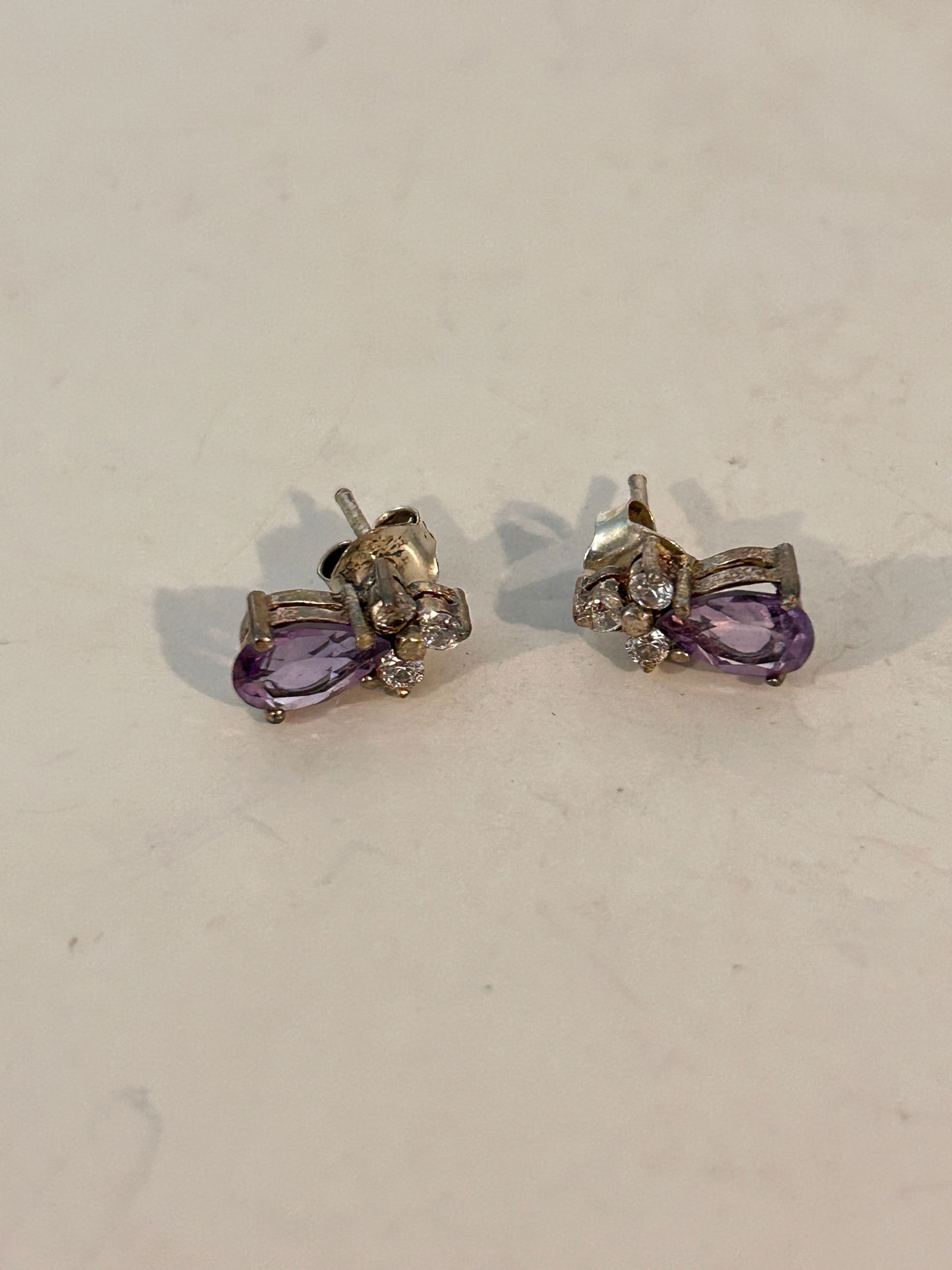 Vintage Sterling Silver Amethyst post Earrings (1 of 5)