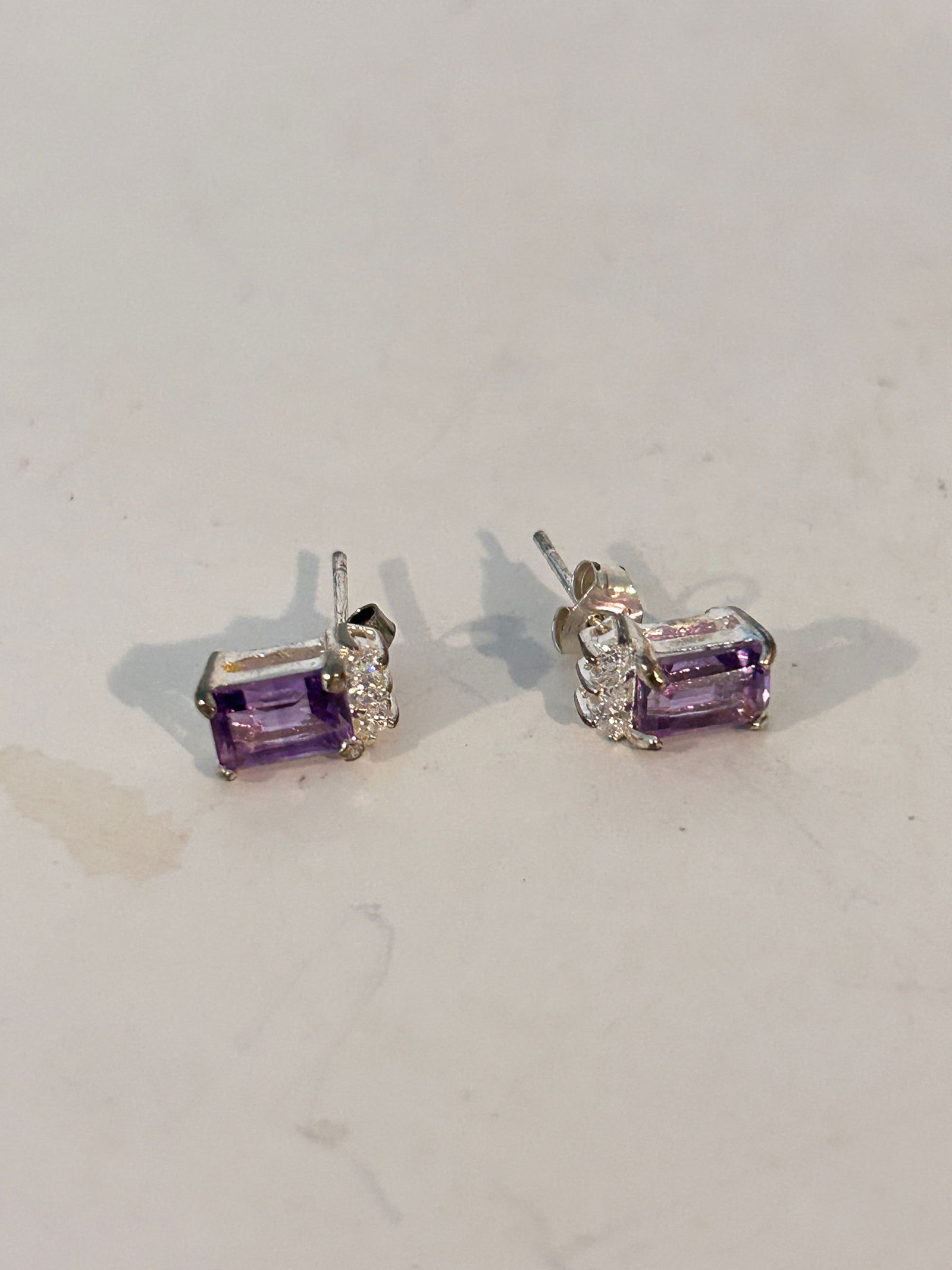 Vintage Sterling Silver Amethyst post Earrings (1 of 5)