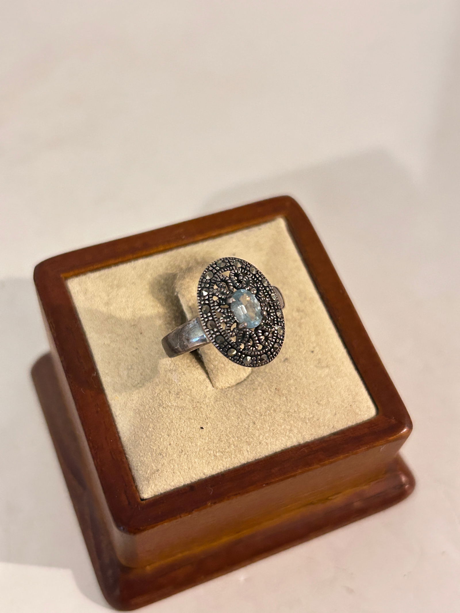 Vintage Sterling Silver tested topaz marcasite filigree Ring Size 7: Vintage Sterling Silver tested topaz marcasite filigree Ring Size 7 Please view all photos as they are part of the description and condition of this Item, Feel free to contact me with questions or pic