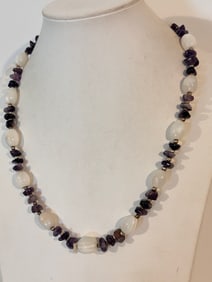 Vintage Amethyst & white gem stone Necklace 22"