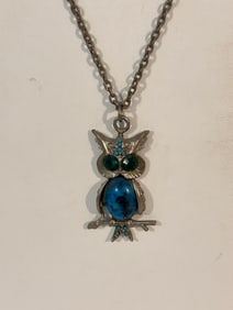 Vintage Owl pendant Necklace 24"