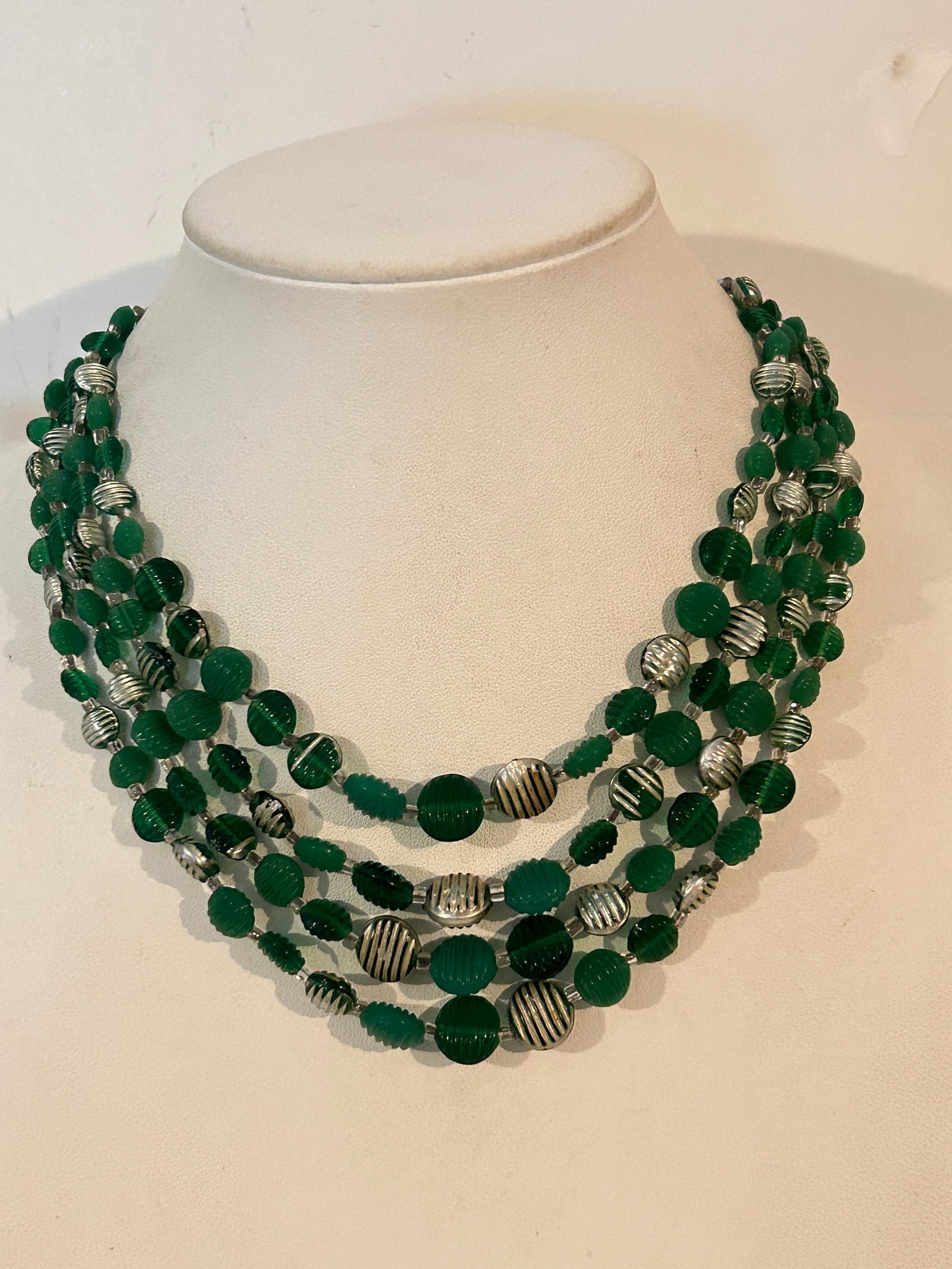 Vintage Japan Glass bead 4 strand Necklace 14": Vintage Japan Glass bead 4 strand Necklace 14" Please view all photos as they are part of the description and condition of this Item, Feel free to contact me with questions or picture requests! Used I