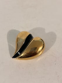 Vintage Courreges Paris Modernist Domed Gold Tone Black Enamel Brooch Rare