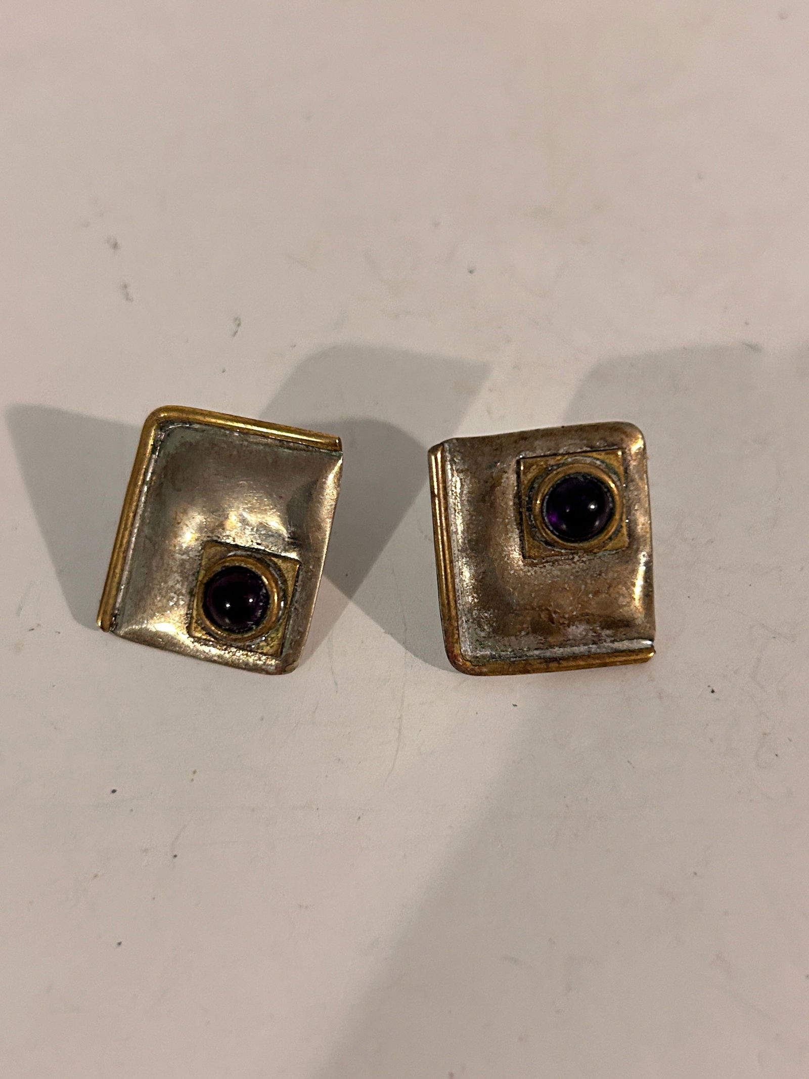 Vintage 1980s Large Geometric Square Artisan Brass Earrings Louis Booth (1 of 5)