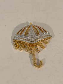 Vintage Bold Elegance Crystal Umbrella Brooch Pin